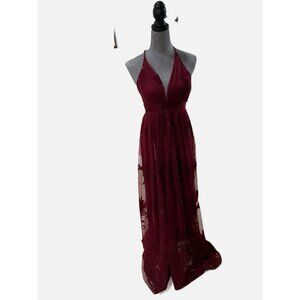 Luxxel Women Strappy Glitter Lace Formal Wear Alter Back Party Dress Size S.